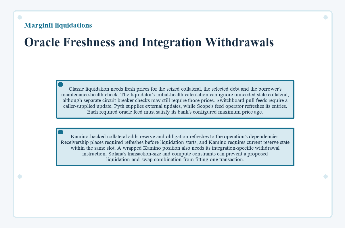 Visual outline: Marginfi liquidations - Oracle Freshness and Integration Withdrawals